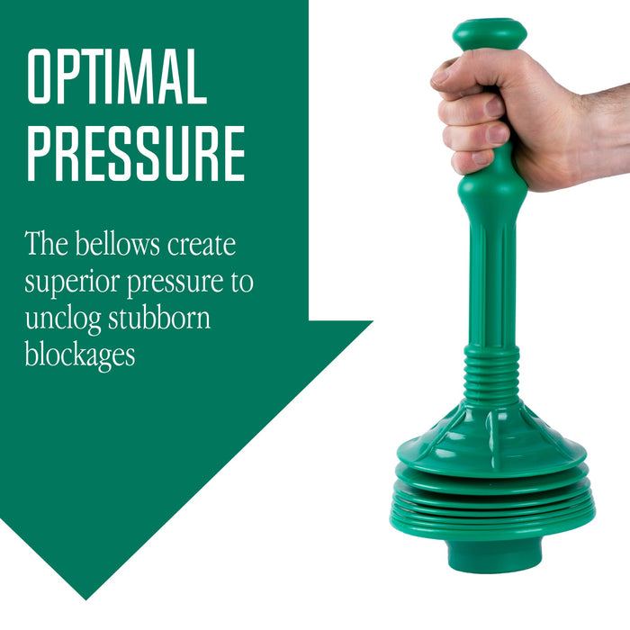 Bellows Accordion Toilet Plunger (Green) - Sweatfully