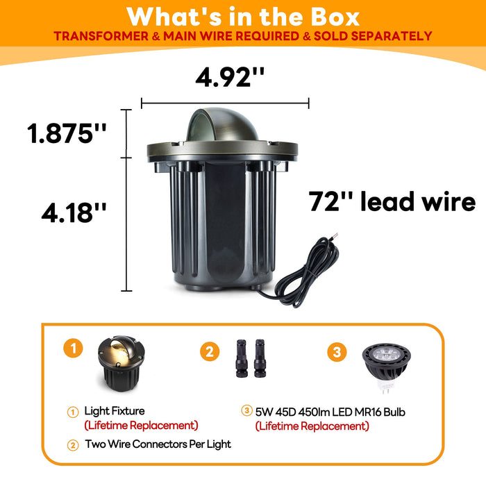 Gardenreet Brass In-ground Well Lights, Low Voltage IP65 Waterproof 12V LED Outdoor Landscape Lighting(Beacon Top 2203A) - Sweatfully