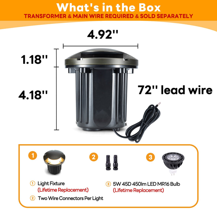 Gardenreet Brass In-ground Well Lights, Low Voltage IP65 Waterproof 12V LED Outdoor Landscape Lighting(One-Direction Turret 2204A) - Sweatfully