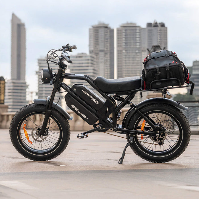 HappyRun G70 Long Distance Dual Battery Electric Fat Tire Cargo Bike, 1000W (SAK81369) - Sweatfully