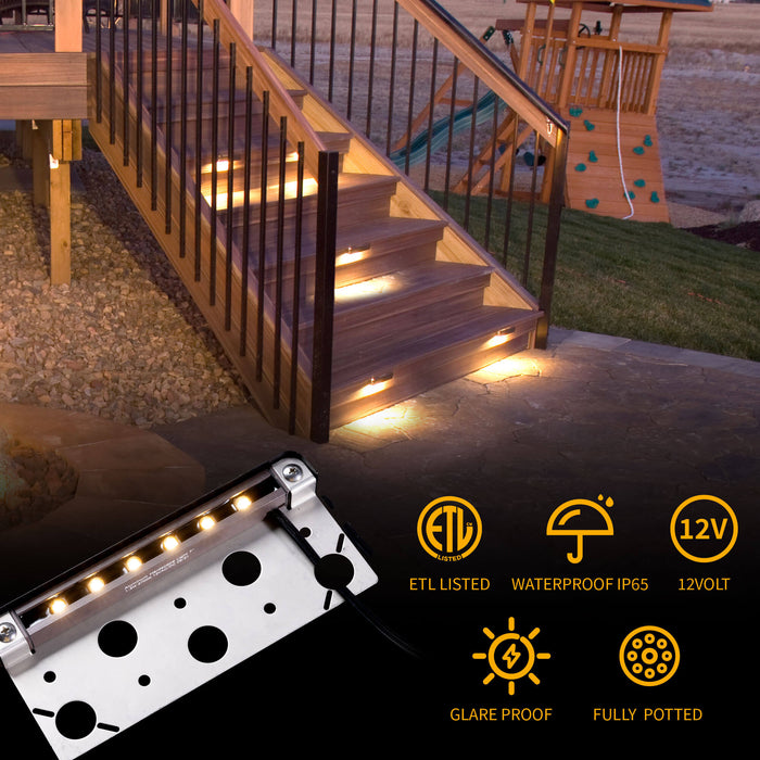 Gardenreet LED Hardscape Light,Cast Aluminum Housing,Integrated 1.5W 2700/3000K LED Light Source,LED Step Light,3/7/13 Inches Long,Low Voltage 12V AC/DC (2702) - Sweatfully