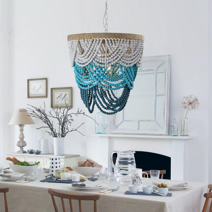 Hatfield 4-Light Bohemia Style Wood Beaded Chandelier - Sweatfully