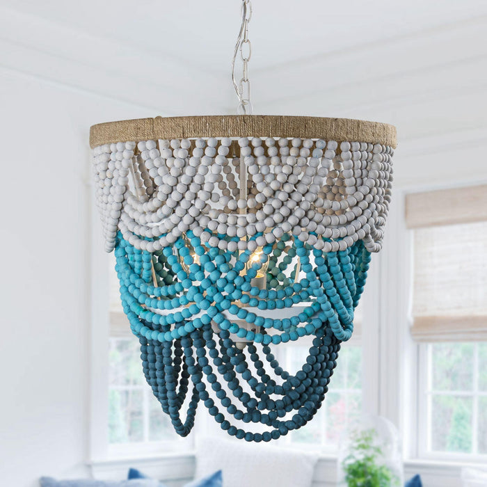 Hatfield 4-Light Bohemia Style Wood Beaded Chandelier - Sweatfully