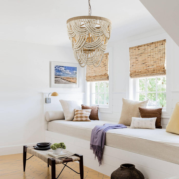 Hatfield 4-Light Bohemia Style Wood Beaded Chandelier - Sweatfully