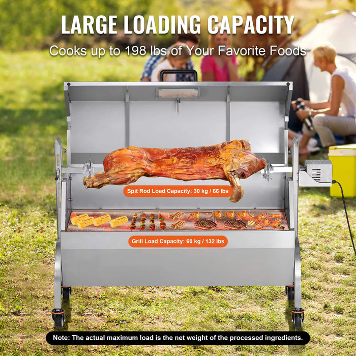 Heavy-Duty 52W Spit Roaster Rotisserie BBQ Grill For Pig, Lamb And Chicken (SAK59286) - Sweatfully