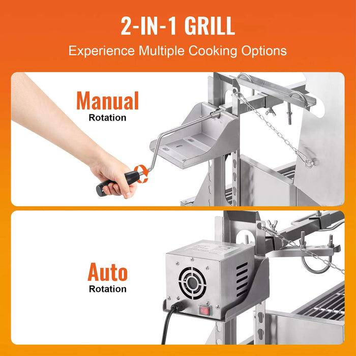 Heavy-Duty 52W Spit Roaster Rotisserie BBQ Grill For Pig, Lamb And Chicken (SAK59286) - Sweatfully