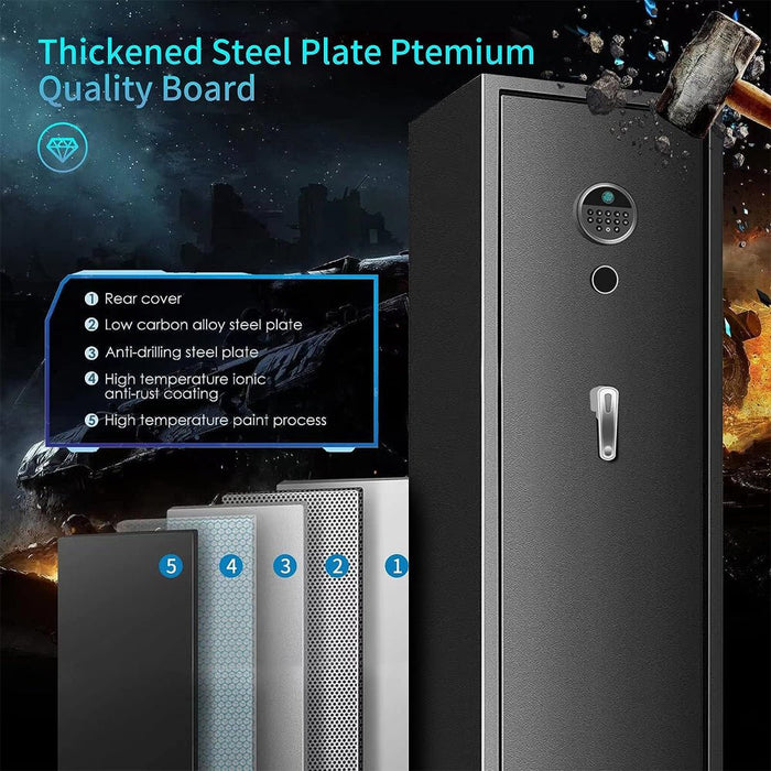 57" Heavy Duty Anti-Theft Fireproof Biometric Gun Rifle Pistol Safe For Home, 11-12 Guns (SAK53816) - Sweatfully