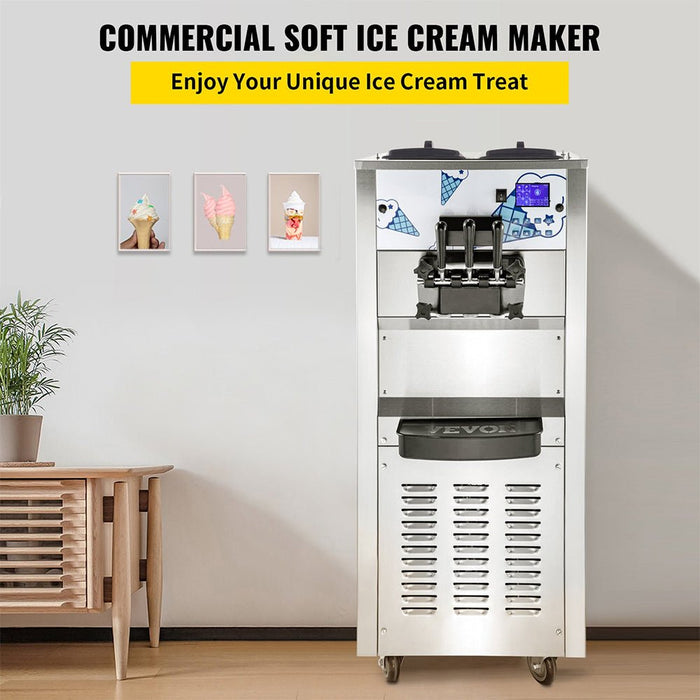 Heavy Duty Commercial Two Hopper Soft Serve Ice Cream Machine With LCD Panel, 2500W (95372618) - Sweatfully