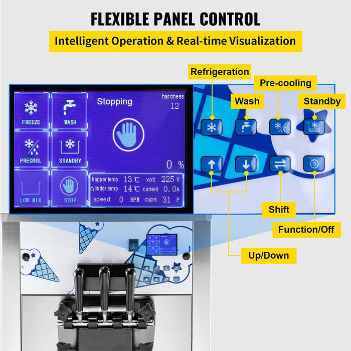 Heavy Duty Commercial Two Hopper Soft Serve Ice Cream Machine With LCD Panel, 2500W (95372618) - Sweatfully