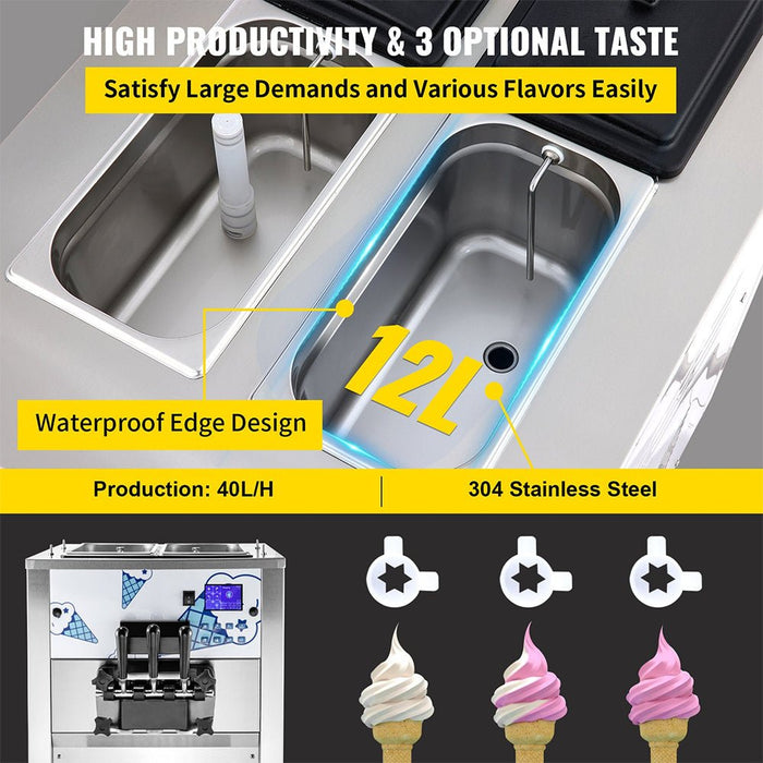Heavy Duty Commercial Two Hopper Soft Serve Ice Cream Machine With LCD Panel, 2500W (95372618) - Sweatfully