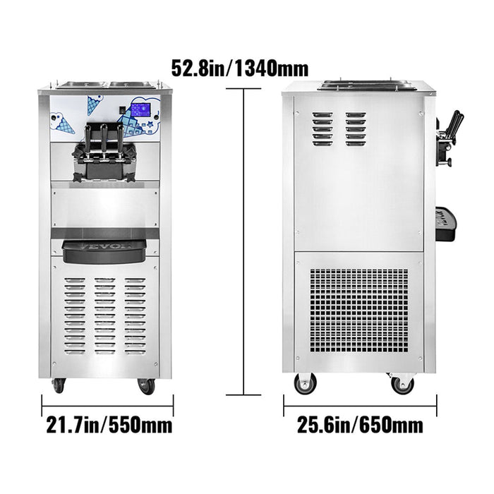 Heavy Duty Commercial Two Hopper Soft Serve Ice Cream Machine With LCD Panel, 2500W (95372618) - Sweatfully