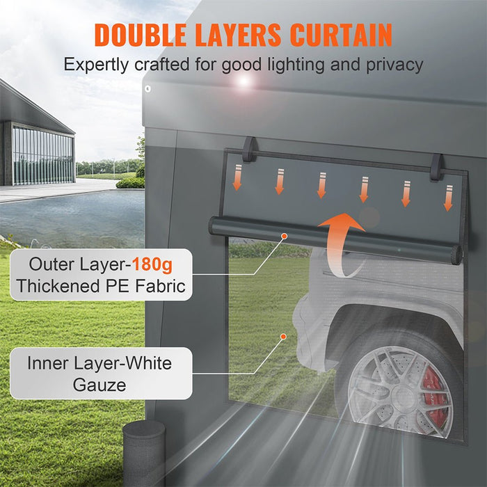 [12x20FT] Heavy Duty Outdoor Premium Garage Tarp Canopy Shelter W/ Removable Sidewalls (SAK94615) - Sweatfully