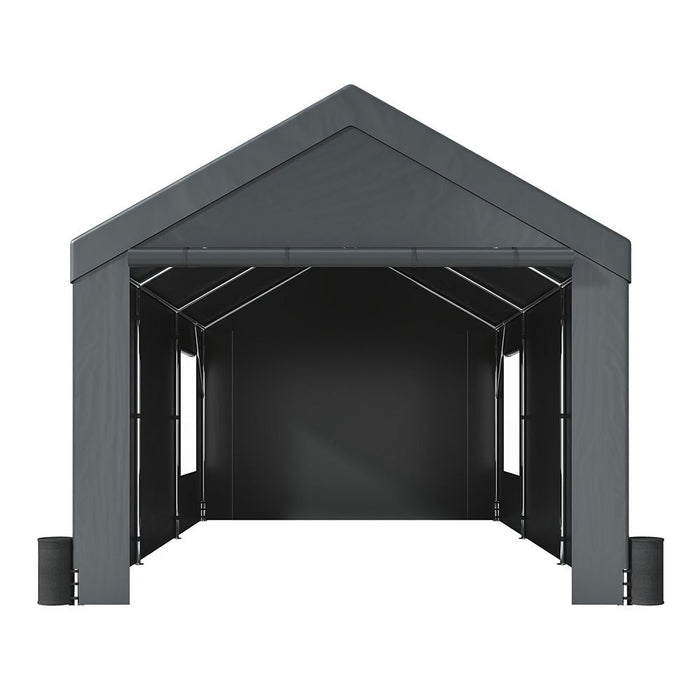 [12x20FT] Heavy Duty Outdoor Premium Garage Tarp Canopy Shelter W/ Removable Sidewalls (SAK94615) - Sweatfully