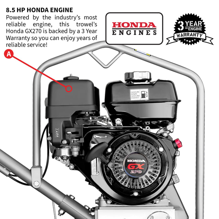 36" Honda Concrete Fast Pitch Power Trowel with 9HP Honda GX270 Finishing Blades Finishing Tool - Sweatfully