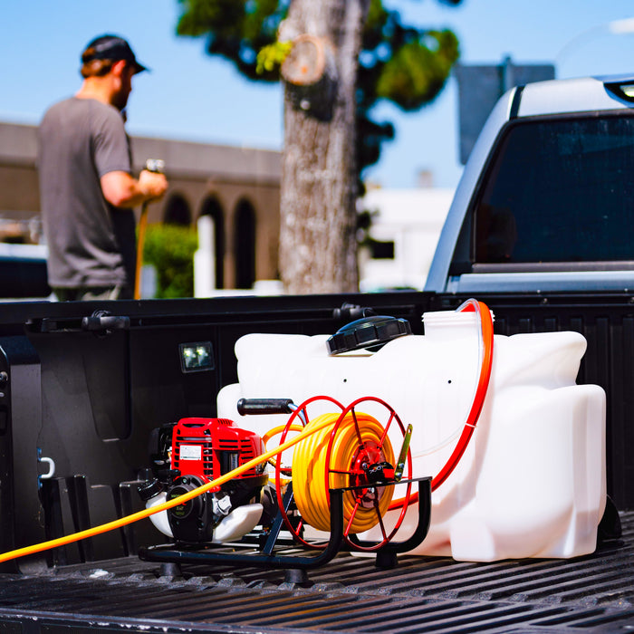 PRE ORDER: 1.6HP Skid Sprayer Barrel Mount Only with Honda GX35 100ft Hose and 500 PSI Pump for Pest Control - Sweatfully