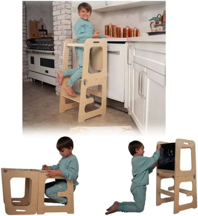 Date - 4 in 1 Kitchen Tower, Desk, Step Stool and Chalkboard - Sweatfully