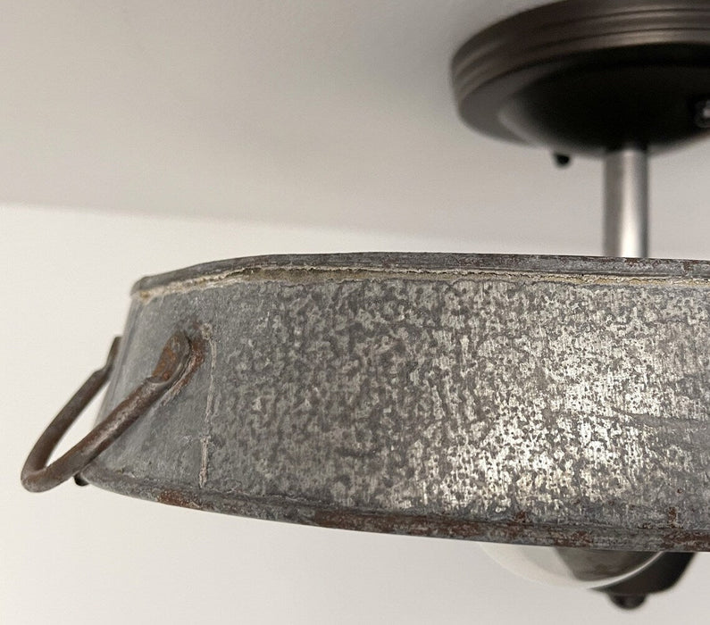 Oval Galvanized Zinc Flat Tub Laundry Room Ceiling Light Fixture - Sweatfully
