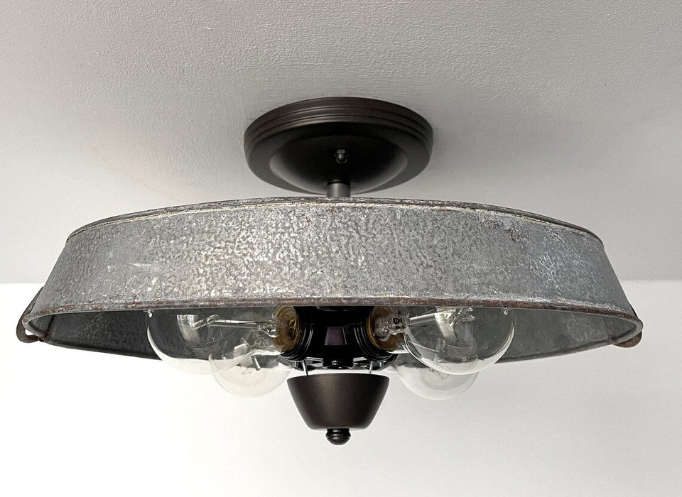 Oval Galvanized Zinc Flat Tub Laundry Room Ceiling Light Fixture - Sweatfully