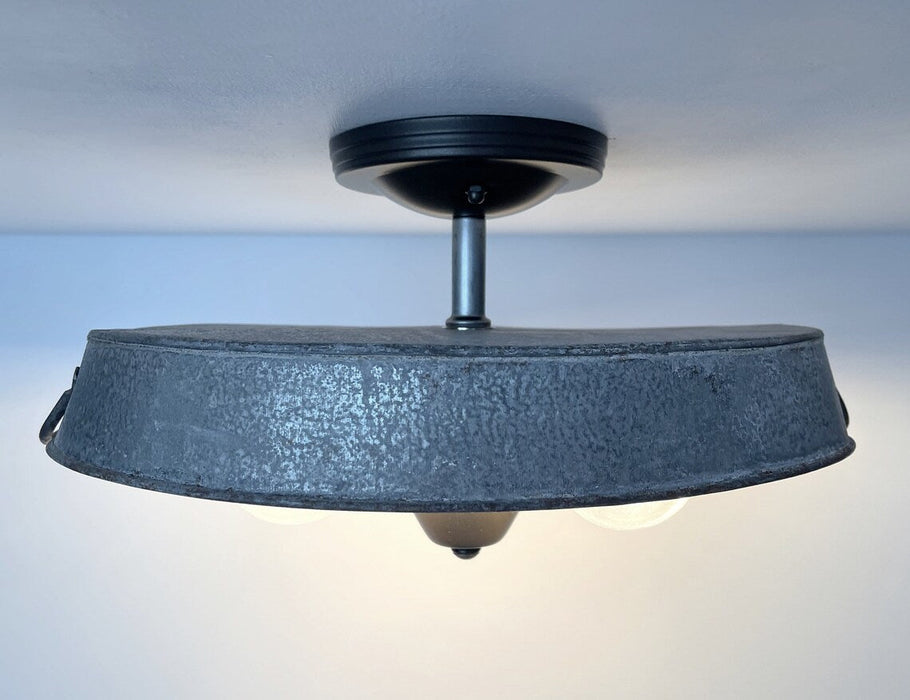 Oval Galvanized Zinc Flat Tub Laundry Room Ceiling Light Fixture - Sweatfully