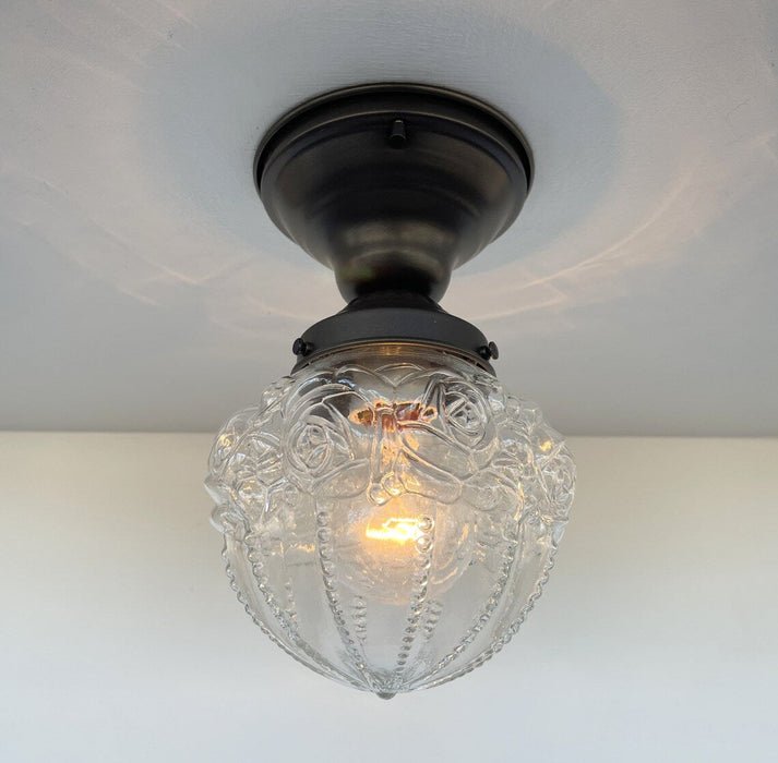 Embossed Flush Mount Globe Antique Ceiling Light Glass - Sweatfully
