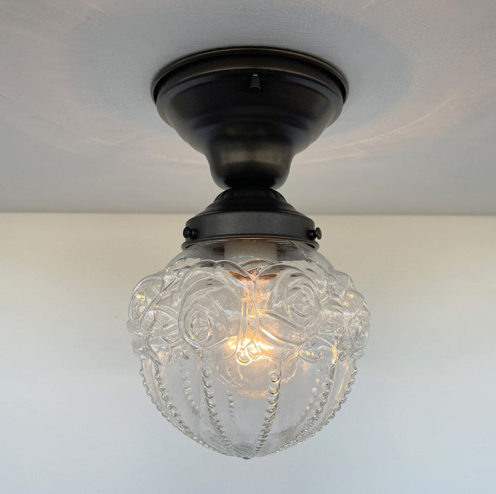 Embossed Flush Mount Globe Antique Ceiling Light Glass - Sweatfully