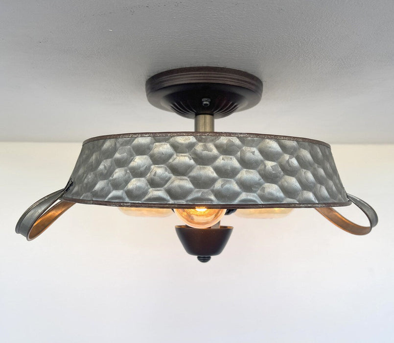 Flat Rustic Tub Ceiling Light Galvanized Beehive - Sweatfully