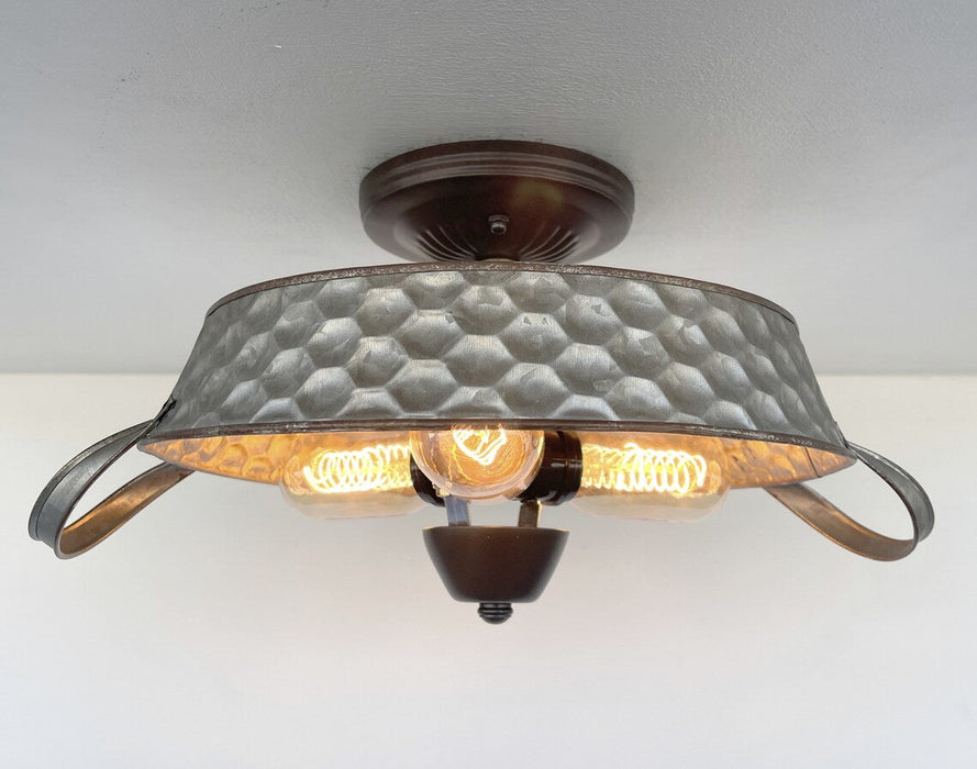 Flat Rustic Tub Ceiling Light Galvanized Beehive - Sweatfully