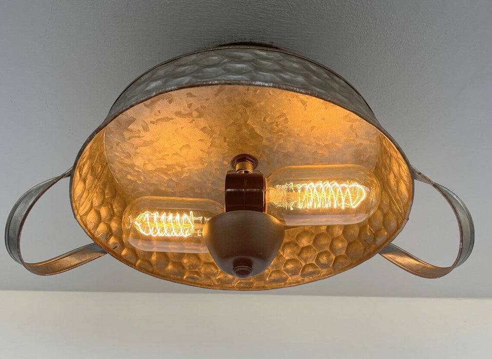 Flat Rustic Tub Ceiling Light Galvanized Beehive - Sweatfully