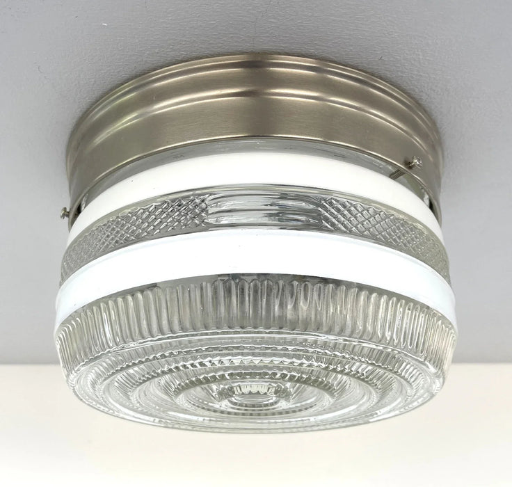 RETRO 1960's Antique DRUM Flush Mount Ceiling Light Brushed Nickel - Sweatfully