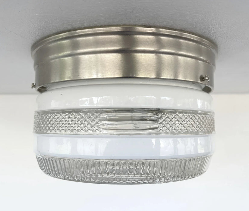 RETRO 1960's Antique DRUM Flush Mount Ceiling Light Brushed Nickel - Sweatfully