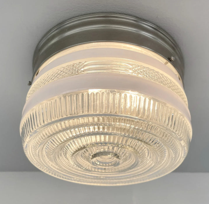 RETRO 1960's Antique DRUM Flush Mount Ceiling Light Brushed Nickel - Sweatfully