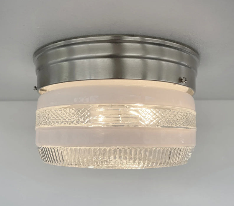 RETRO 1960's Antique DRUM Flush Mount Ceiling Light Brushed Nickel - Sweatfully