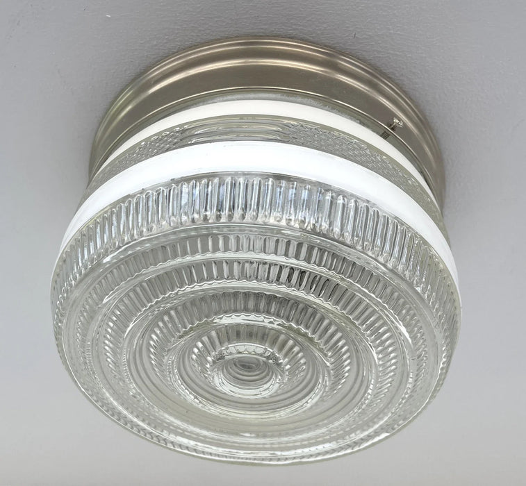 RETRO 1960's Antique DRUM Flush Mount Ceiling Light Brushed Nickel - Sweatfully