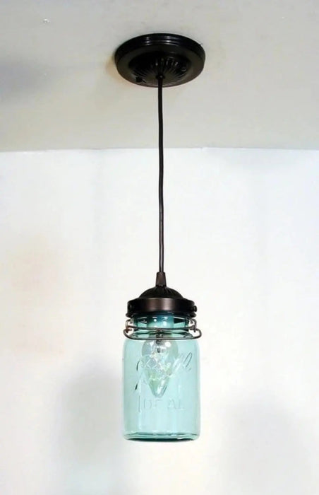 Vintage BLUE Mason Jar PENDANT Light - Sweatfully