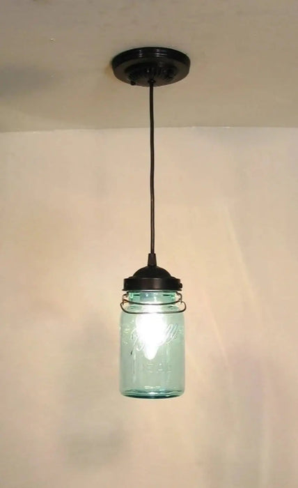 Vintage BLUE Mason Jar PENDANT Light - Sweatfully