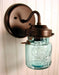 Blue Mason Jar Light Fixture Sconce - Sweatfully