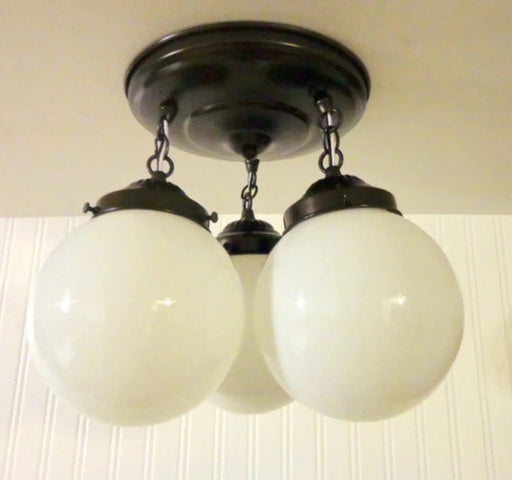 Milk Glass Opal Globe Ceiling Light Chain Trio - Sweatfully