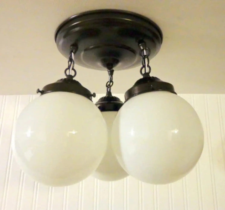 Milk Glass Opal Globe Ceiling Light Chain Trio - Sweatfully