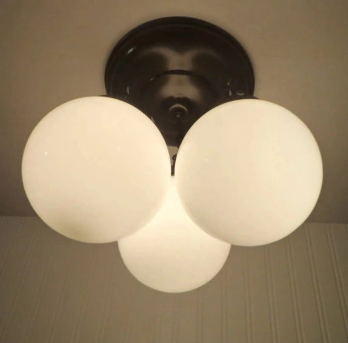 Milk Glass Opal Globe Ceiling Light Chain Trio - Sweatfully