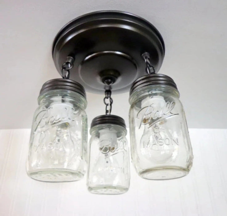 Mason Jar LIGHT FIXTURE New PINT Chain Trio - Sweatfully