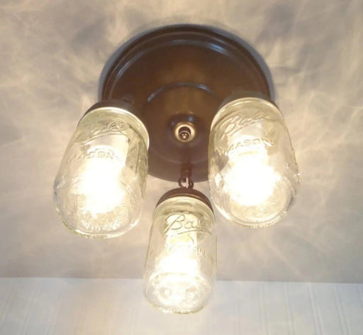 Mason Jar LIGHT FIXTURE New PINT Chain Trio - Sweatfully