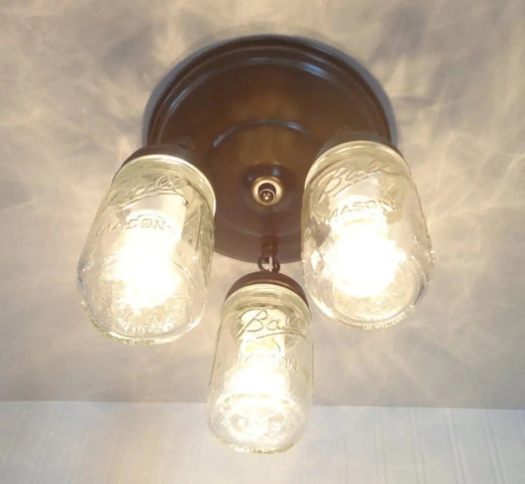 Mason Jar LIGHT FIXTURE New PINT Chain Trio - Sweatfully