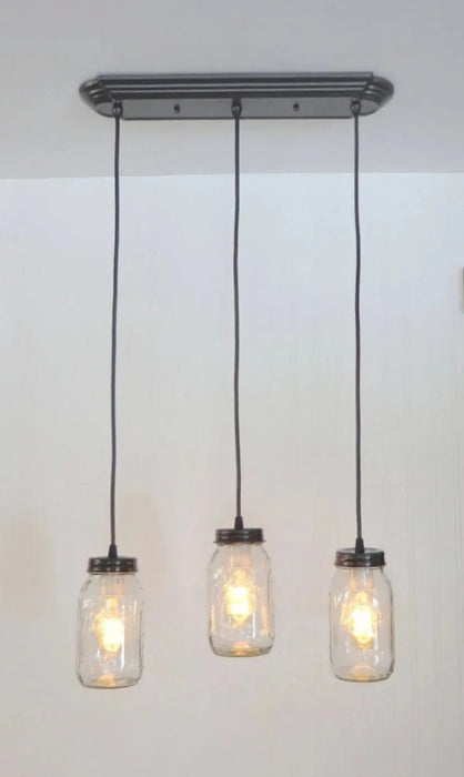 Mason Jar CHANDELIER Pendant Trio Rectangular with NEW Quart - Sweatfully