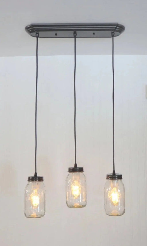 Mason Jar CHANDELIER Pendant Trio Rectangular with NEW Quart - Sweatfully