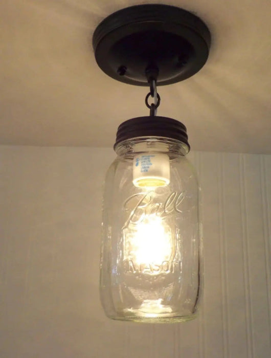 Mason Jar Ceiling LIGHT With Chain & NEW Quart - Sweatfully