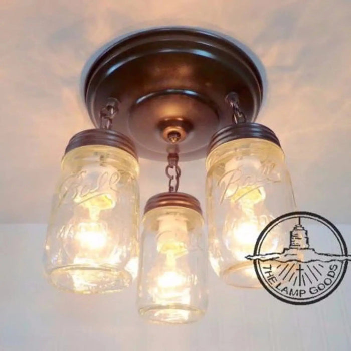 Mason Jar LIGHT FIXTURE New PINT Chain Trio - Sweatfully