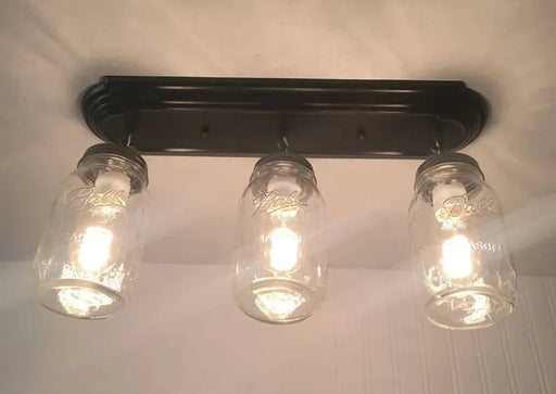 Mason Jar LIGHT FIXTURE Rectangular Chain Trio - Sweatfully