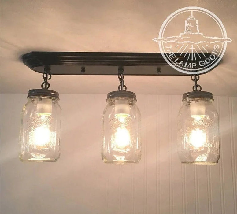 Mason Jar LIGHT FIXTURE Rectangular Chain Trio - Sweatfully