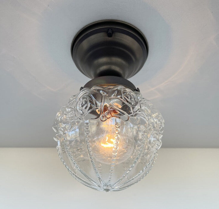 Embossed Flush Mount Globe Antique Ceiling Light Glass - Sweatfully