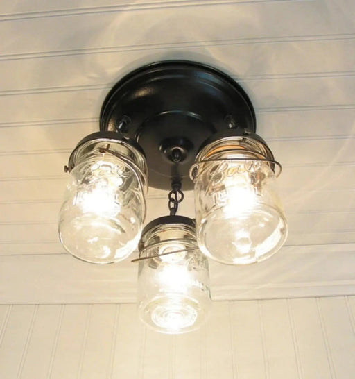 Mason Jar LIGHT FIXTURE Vintage PINT Chain Trio - Sweatfully